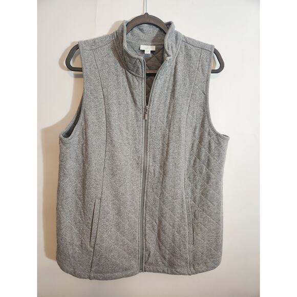 J. Jill Womens Vest Gray LARG Fit Diamond Quilted Knit Full Zip Pockets - Picture 1 of 11